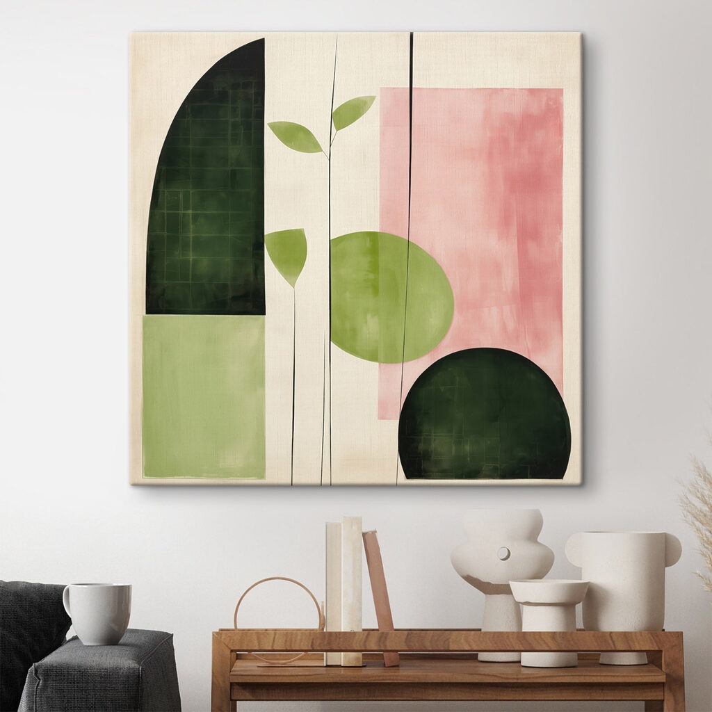 Foglie verdi sul rosa — ambiente 2