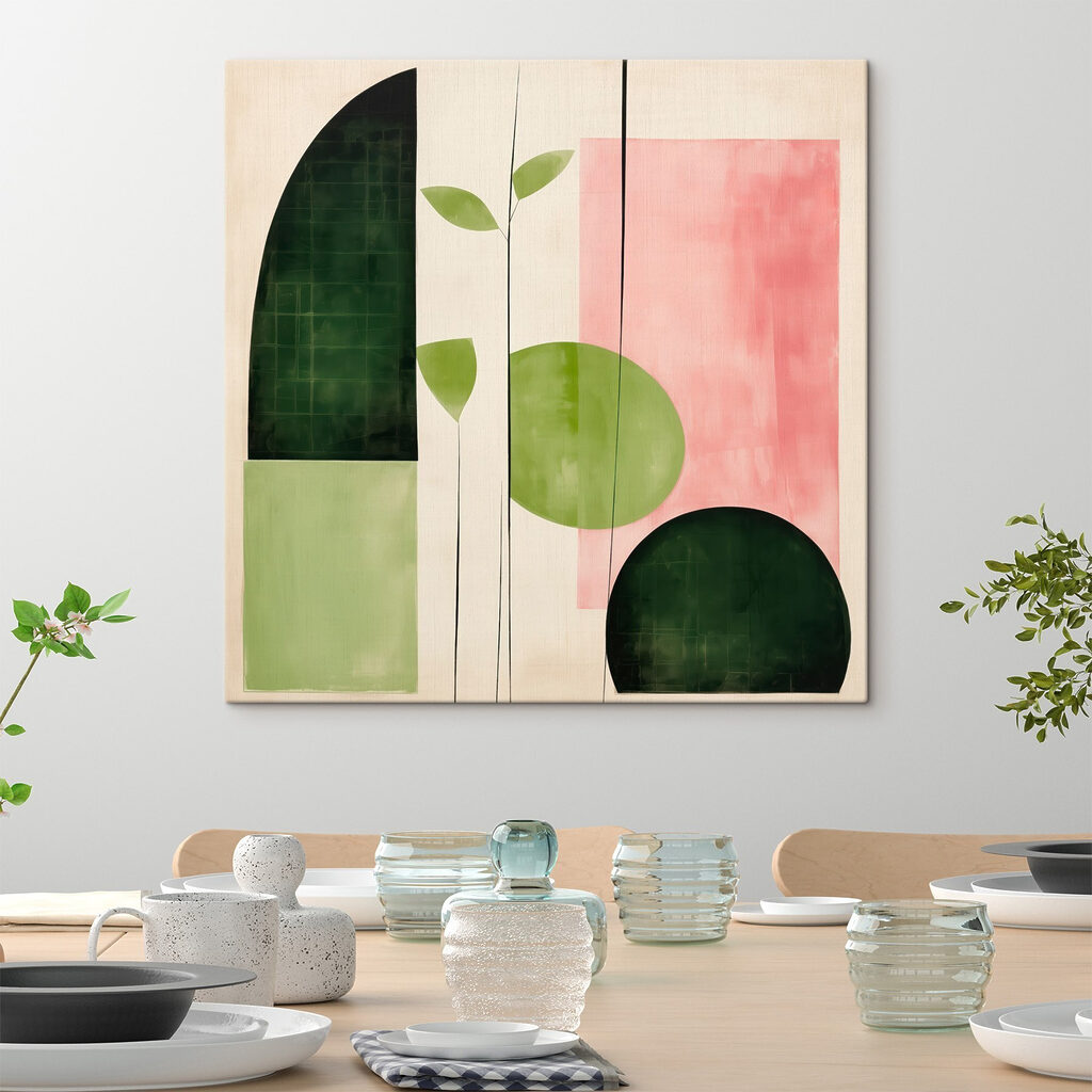 Foglie verdi sul rosa — ambiente 1