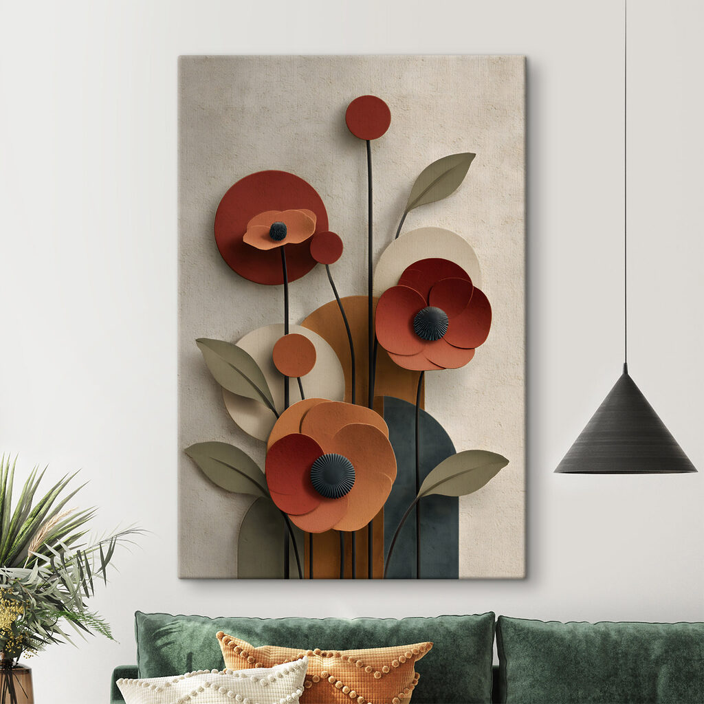 Fiori rossi e geometrie in un ambiente