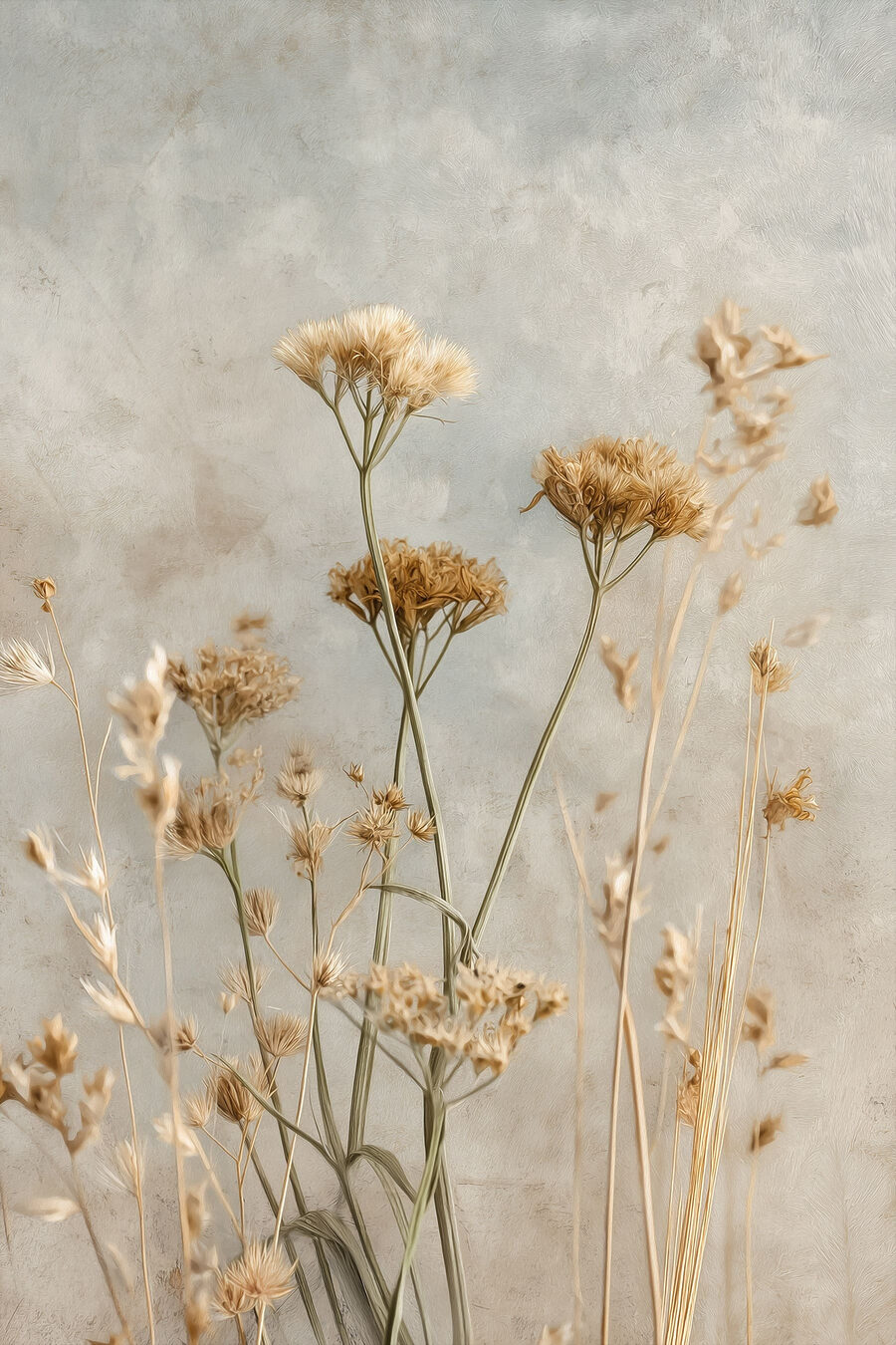 Fiori secchi su grigio — design completo