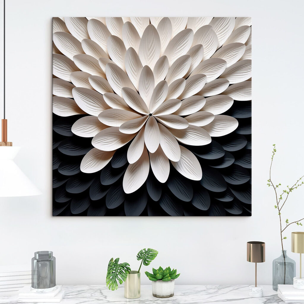 Fiore bianco su nero in un ambiente