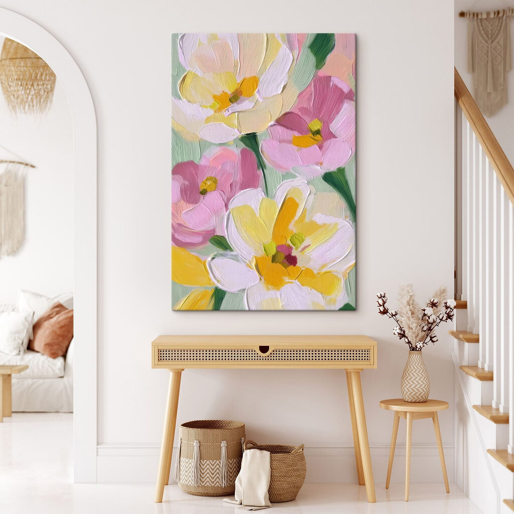 Cuori gialli e rosa in un ambiente