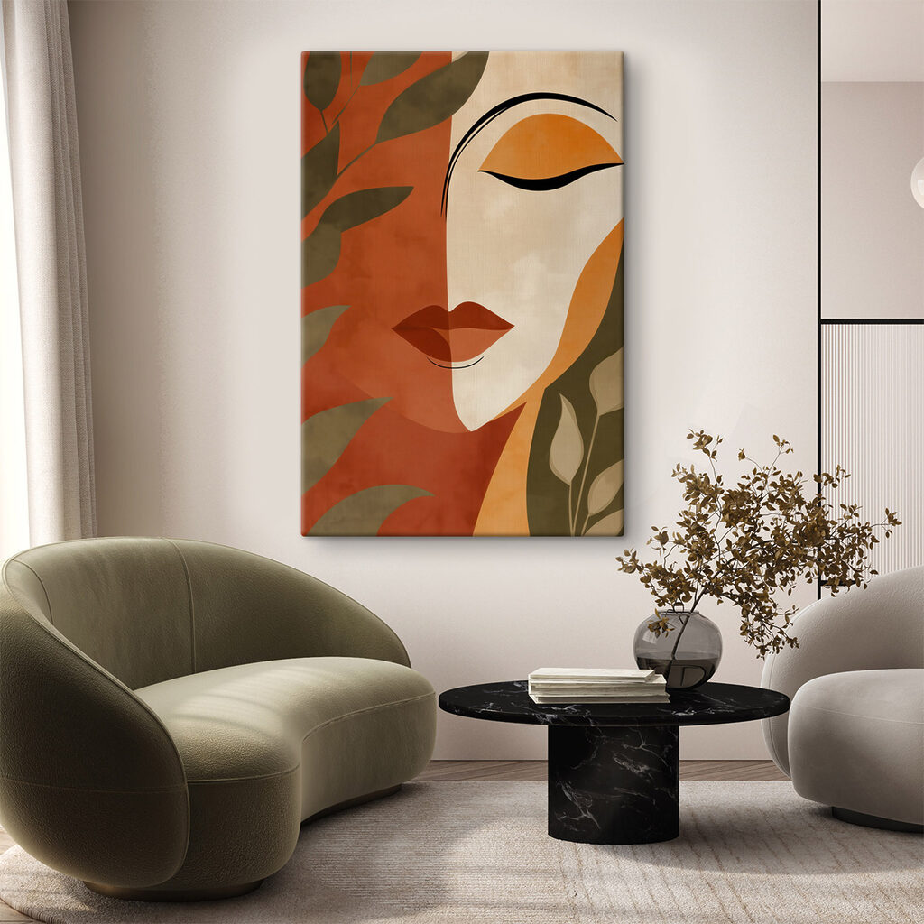 Volto in terracotta in un ambiente