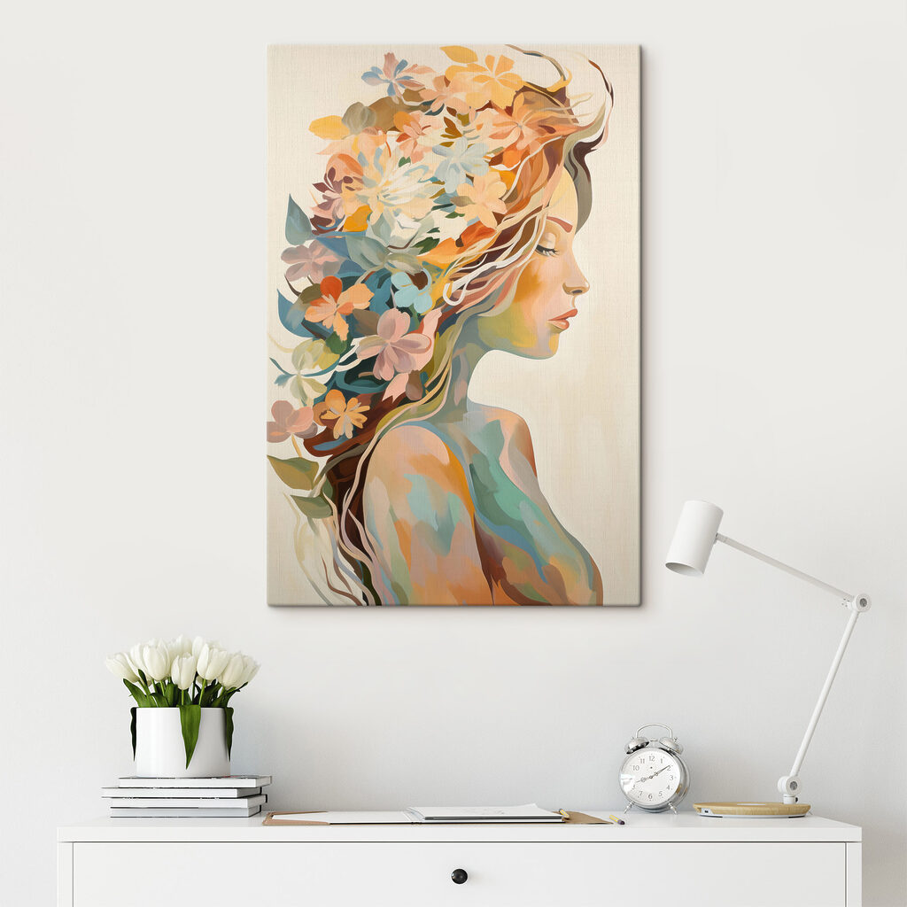 Profilo tra fiori colorati in un ambiente