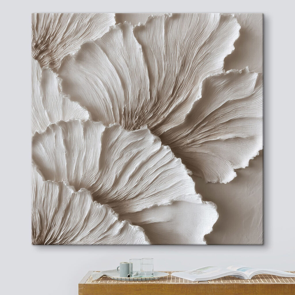 Foglie bianche su taupe — ambiente 1