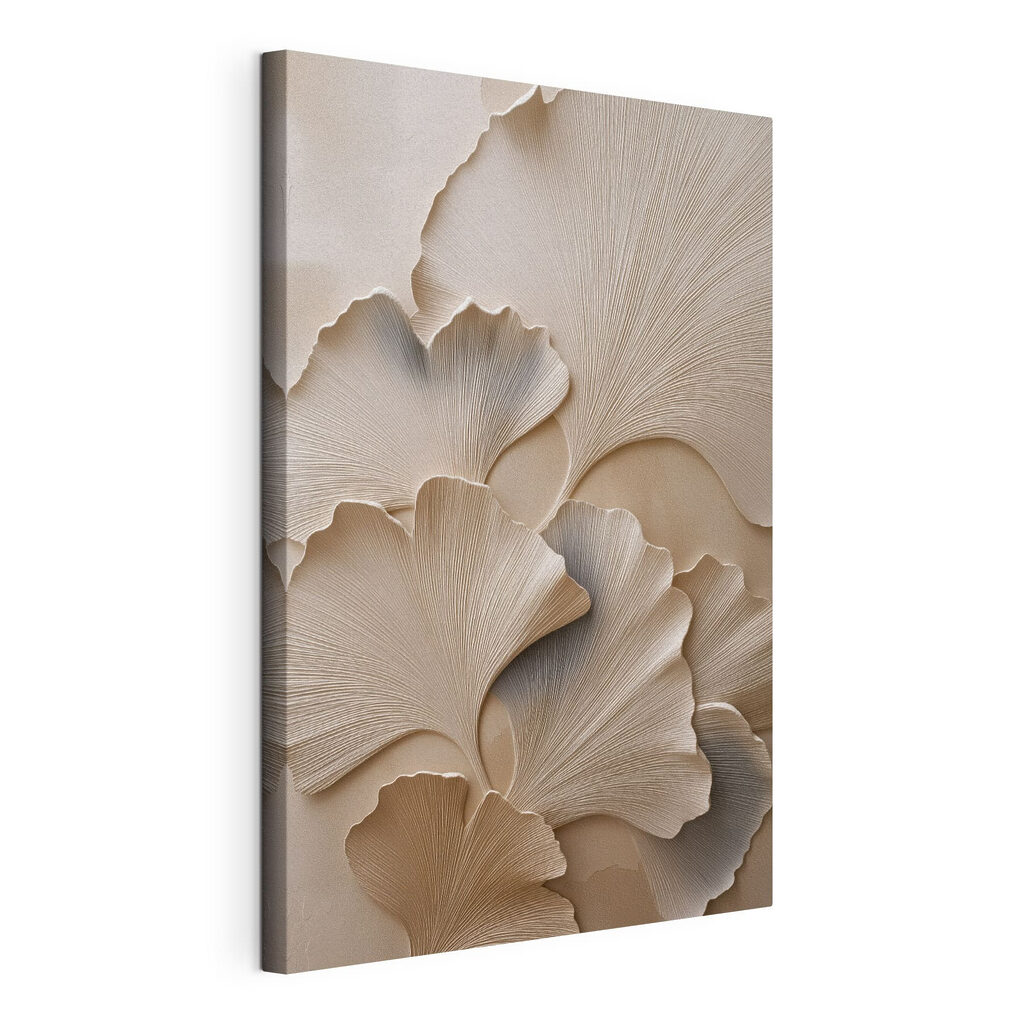 Ginkgo ondulato sul bianco, tela tesa e bordo avvolto