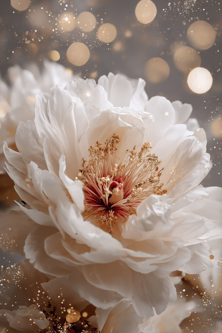 Peonia bianca e luci — design completo