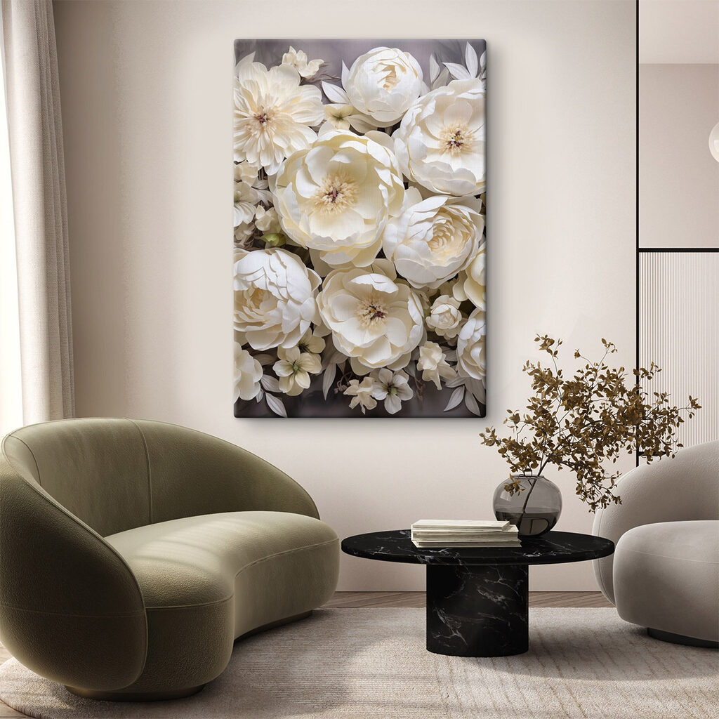 Peonie crema su scuro in un ambiente
