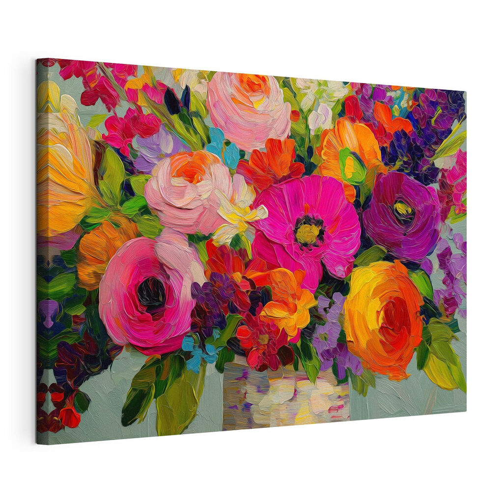 Fiori d’estate vivaci, tela tesa e bordo avvolto