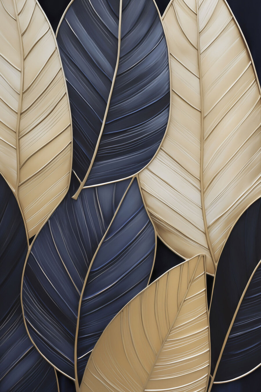 Foglie blu, nervature d’oro — design completo