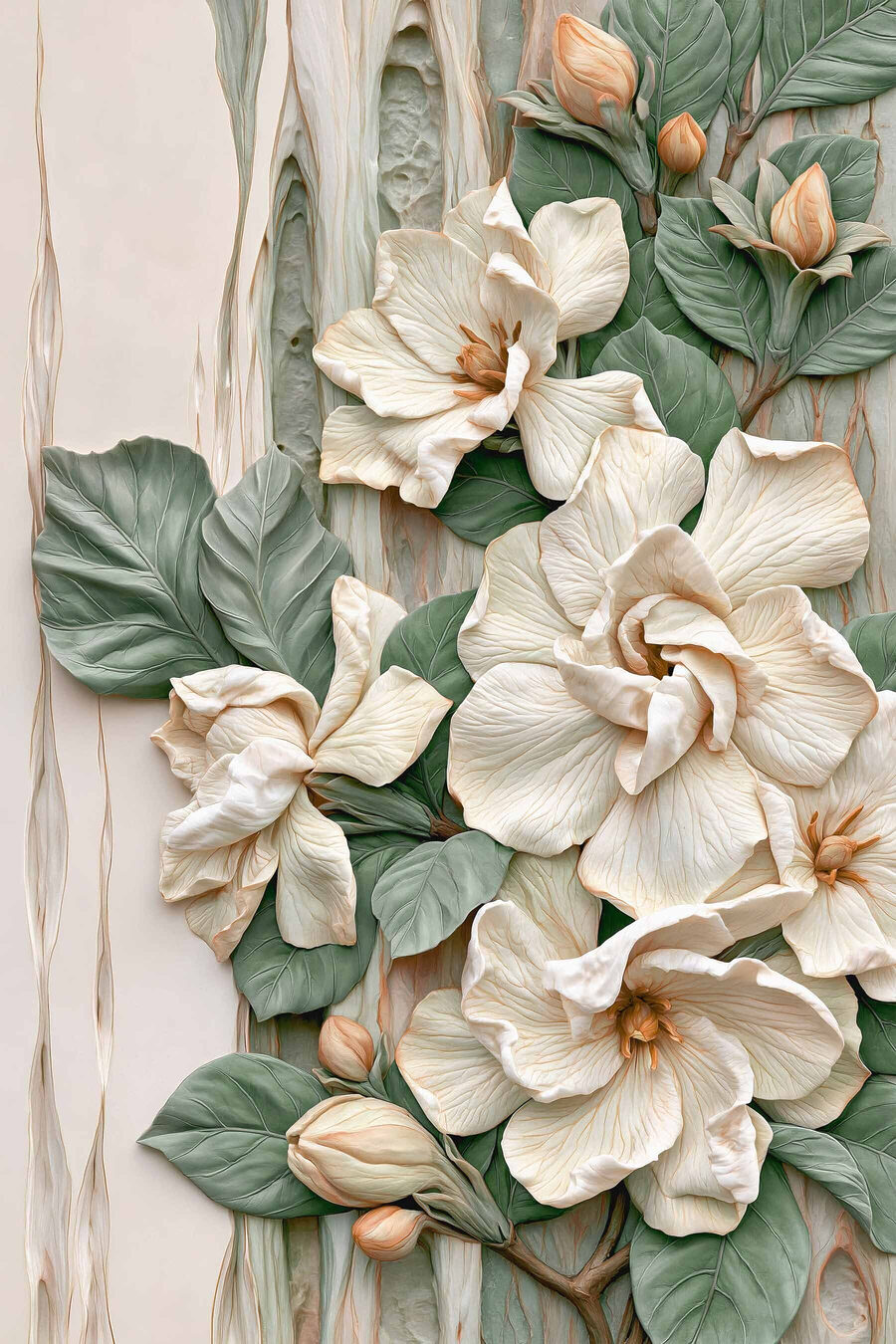 Fiori bianchi, foglie tonde — design completo