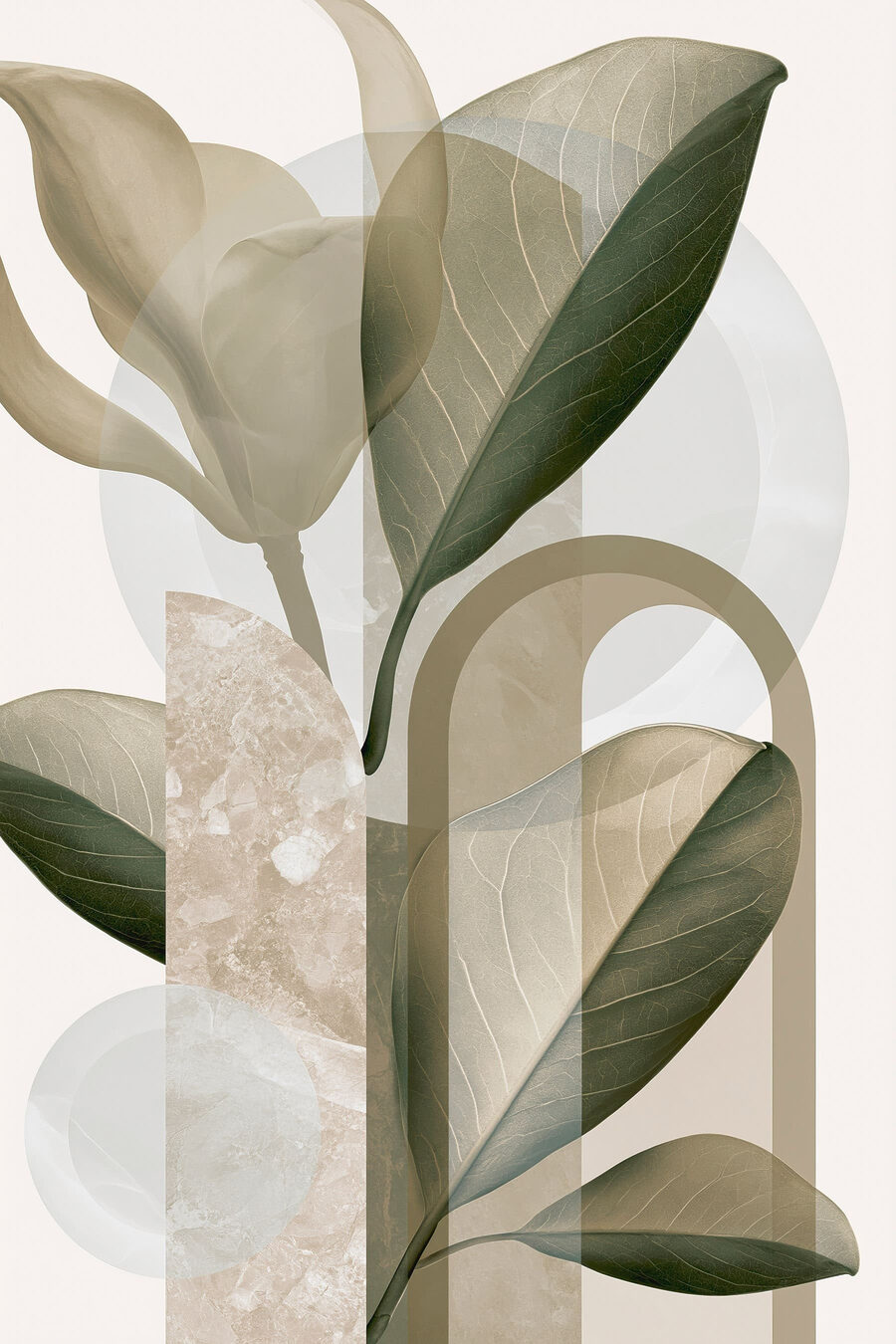 Foglie verdi tra archi — design completo