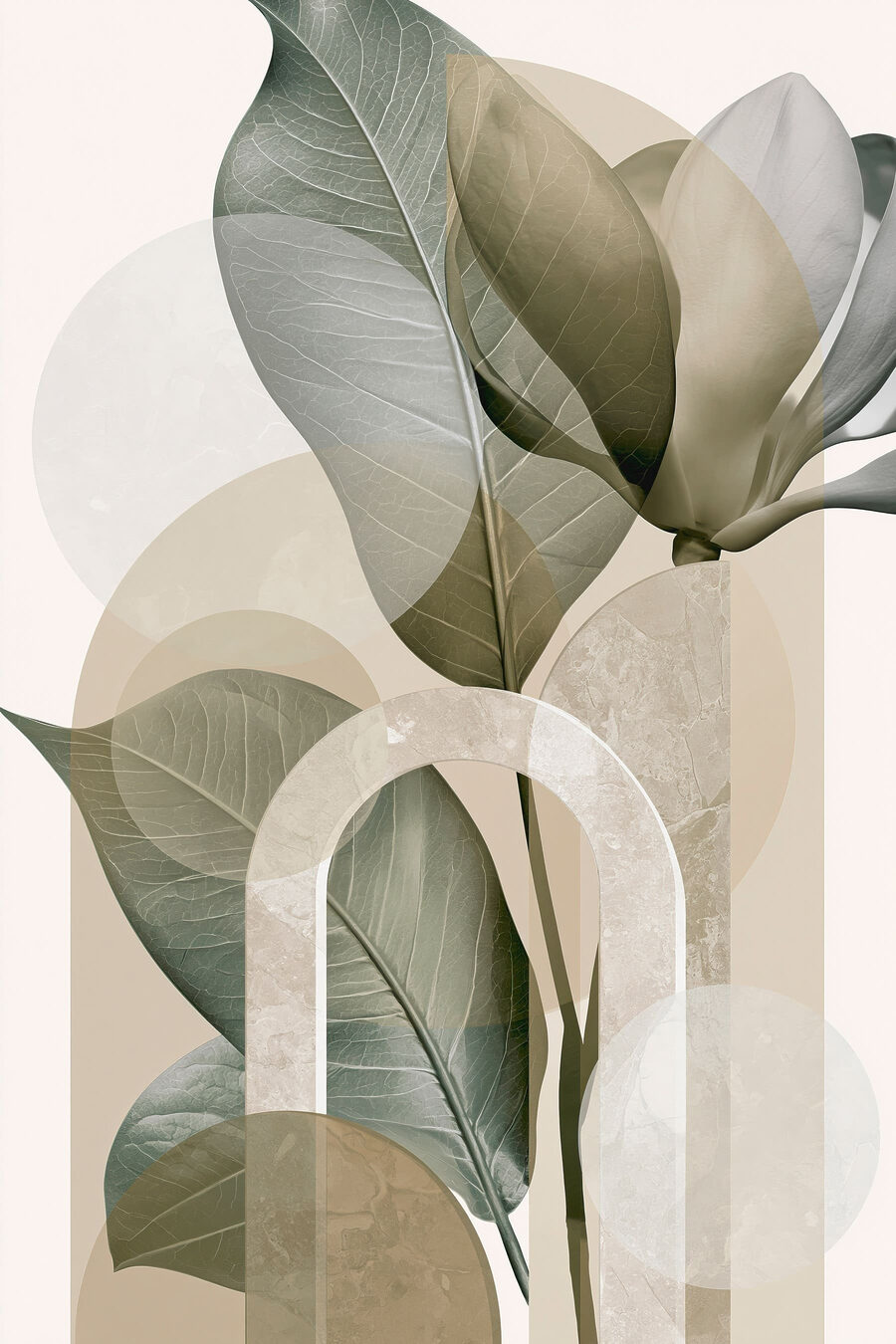 Foglie tra curve pallide — design completo