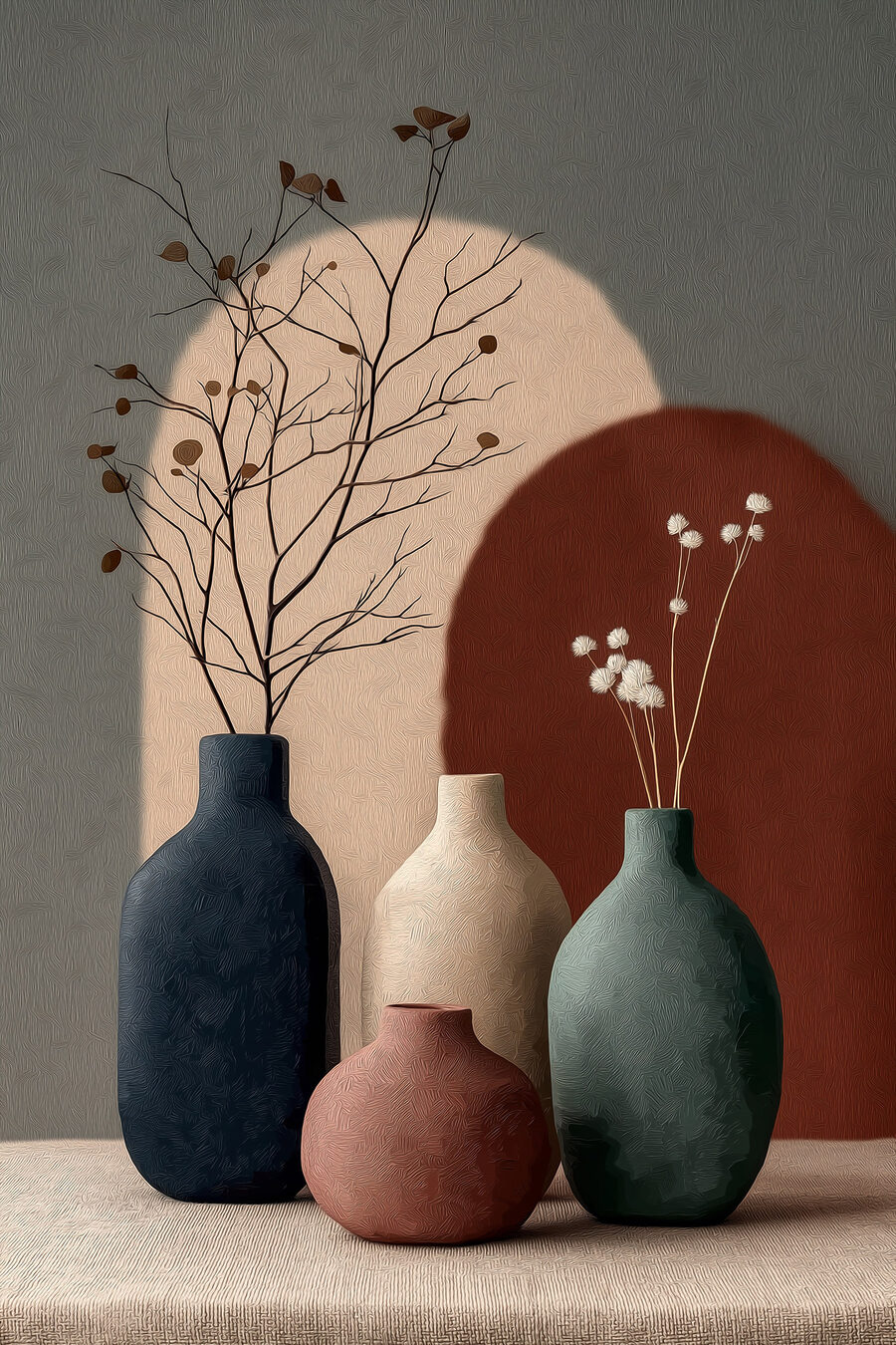 Rami tra vasi scuri — design completo