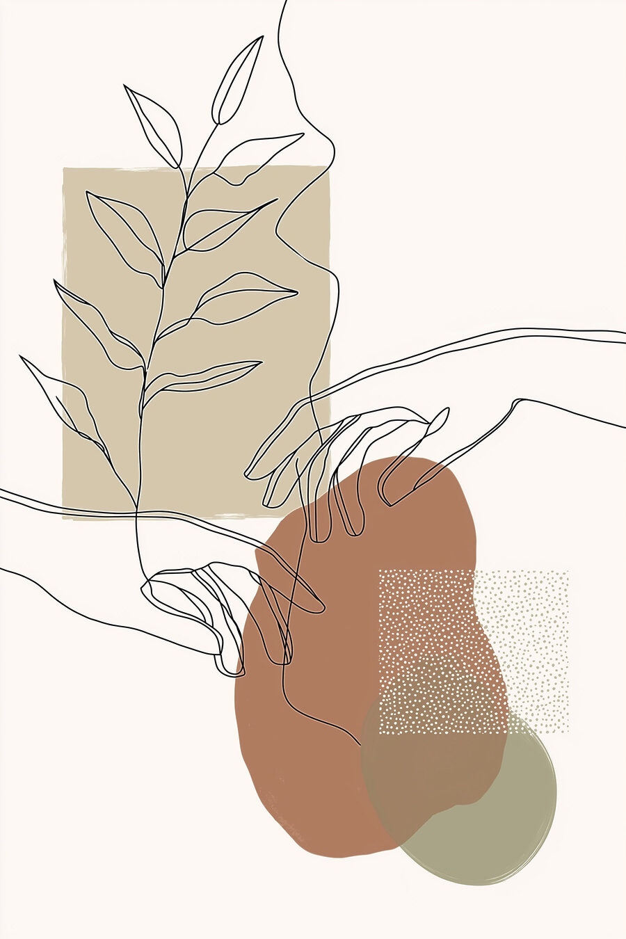 Mano tra forme terracotta — design completo