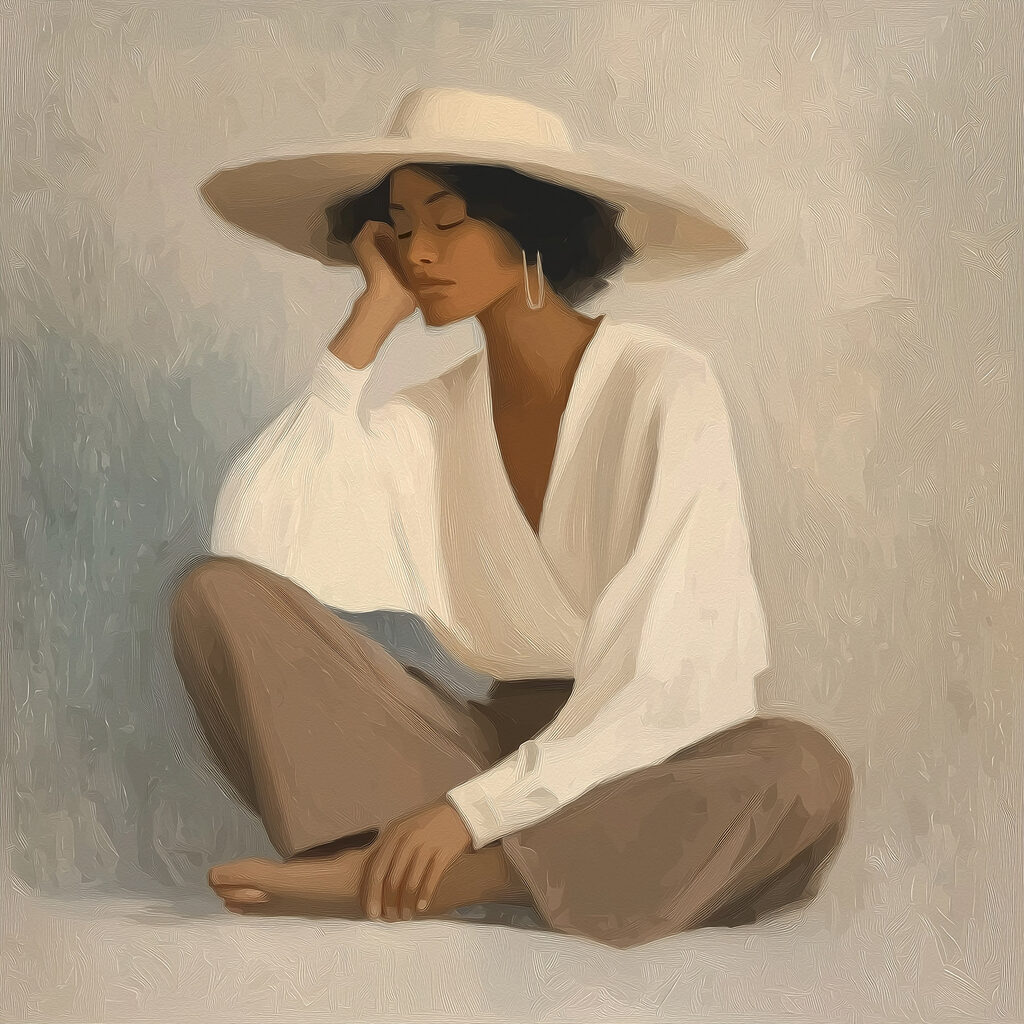Donna seduta con cappello — design completo