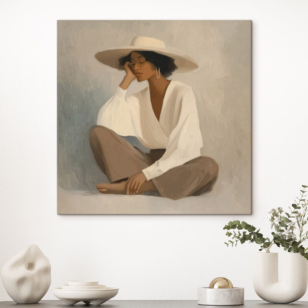 Donna seduta con cappello — ambiente 2