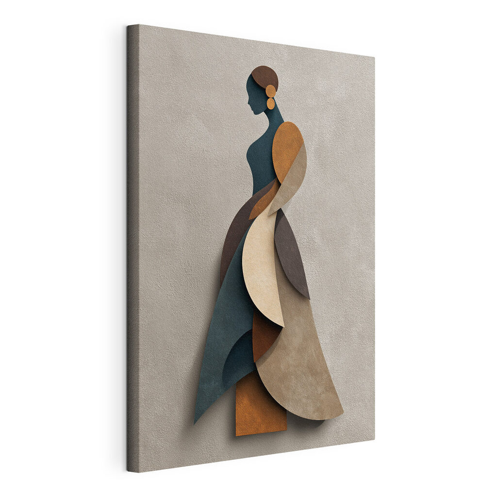 Figura femminile geometrica, tela tesa e bordo avvolto