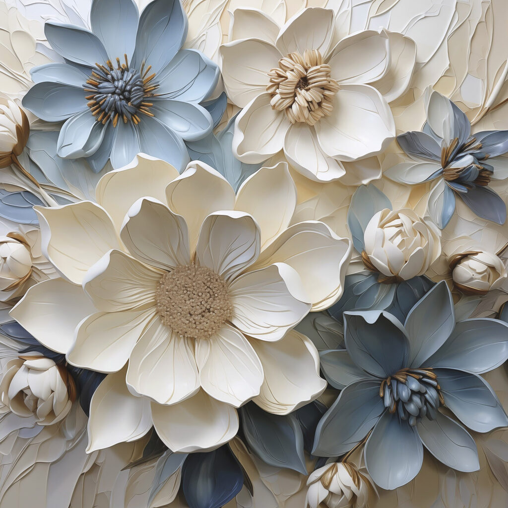 Fiori blu tra bianchi — design completo