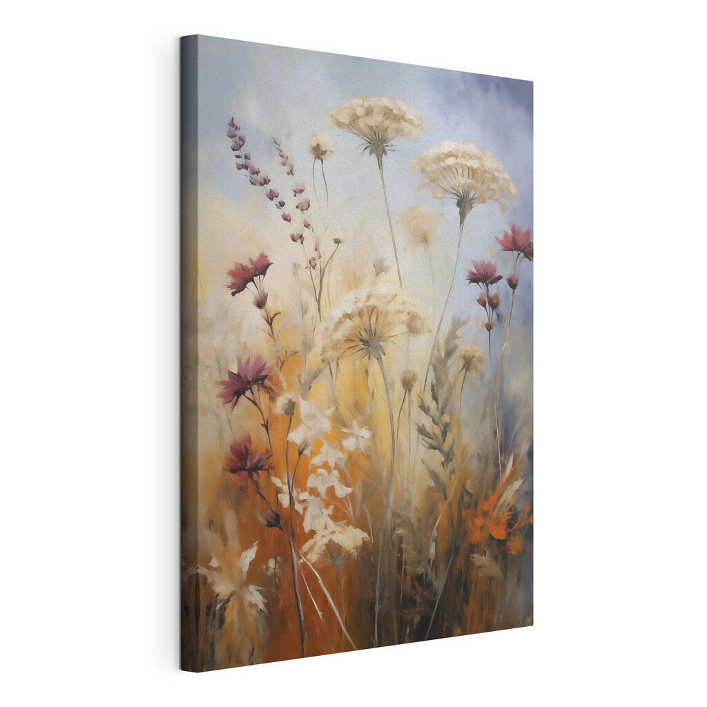 Fiori di campo luminosi, tela tesa e bordo avvolto