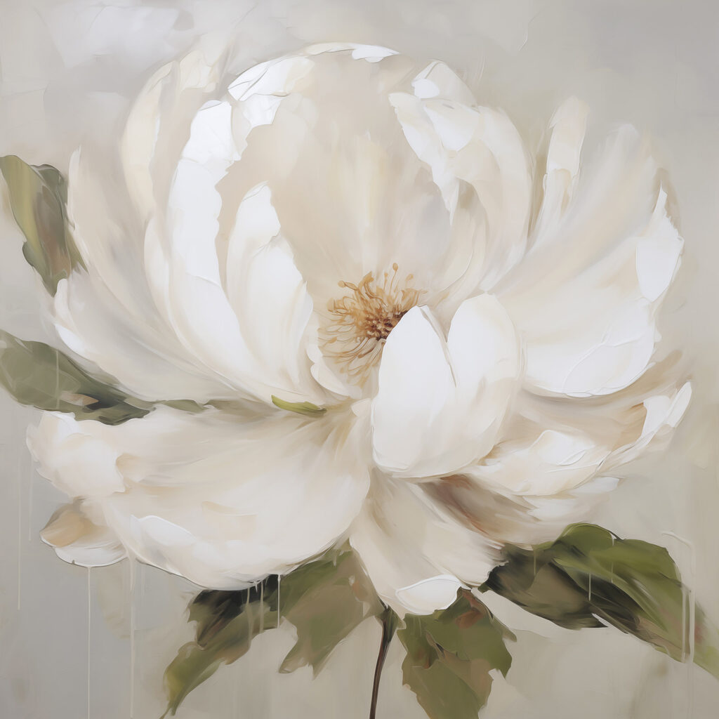 Peonia bianca a pennellate — design completo