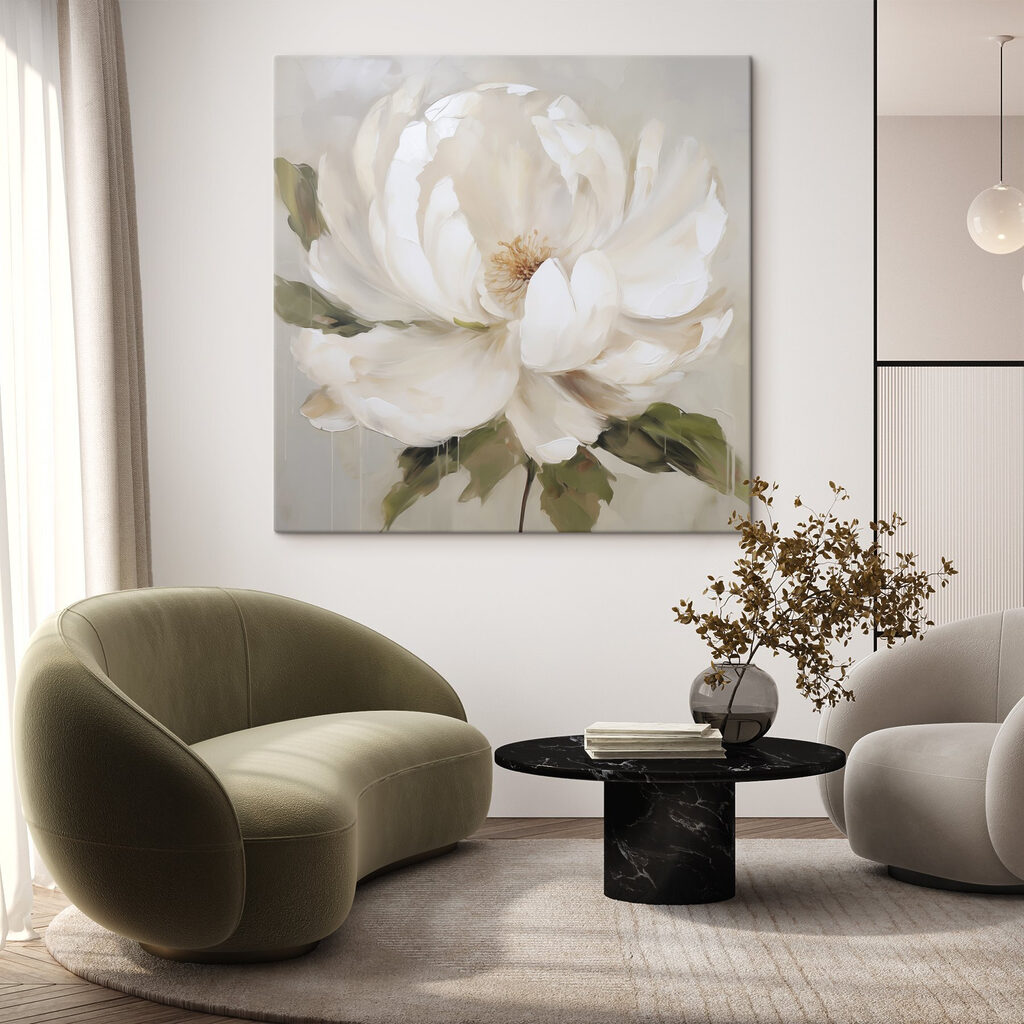 Peonia bianca a pennellate — ambiente 2