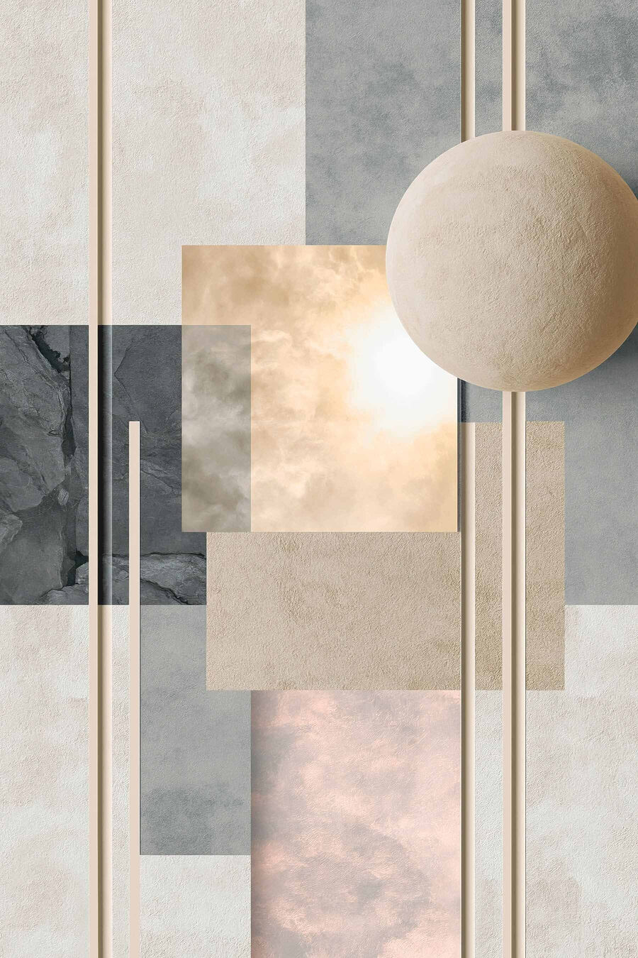 Sfera sabbia tra blocchi — design completo