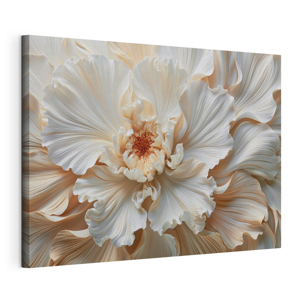 Fiore bianco ondulato, tela tesa e bordo avvolto