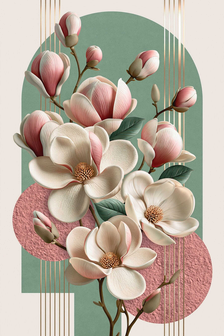 Magnolie su cerchi rosa — design completo