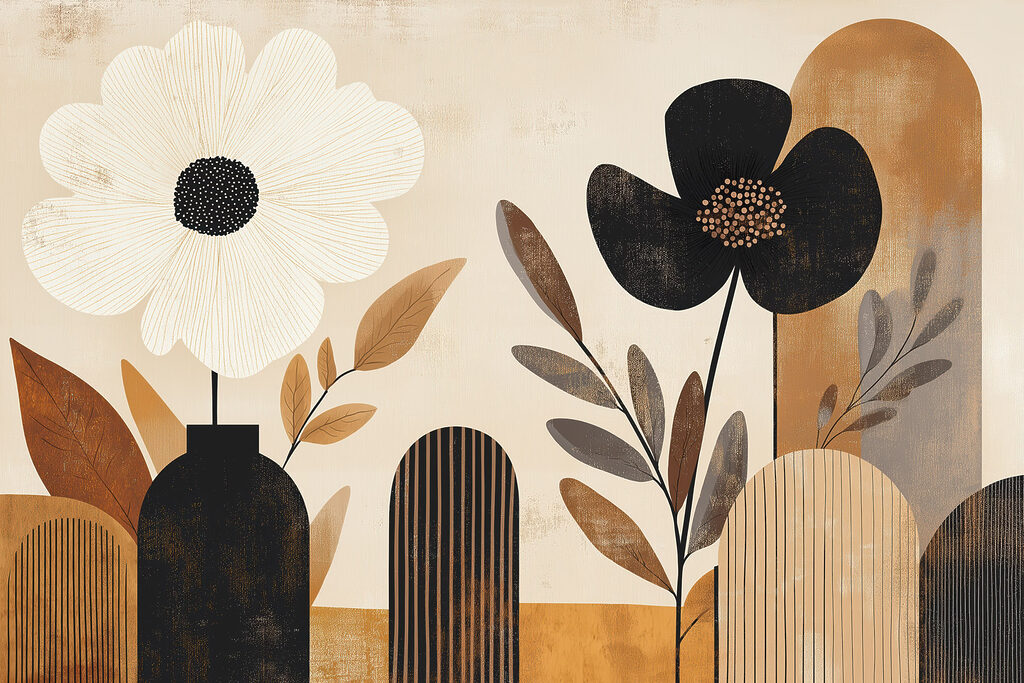 Fiori bianchi e neri — design completo