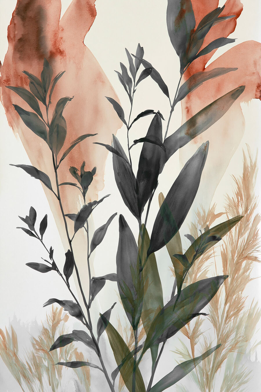 Foglie scure su rosa — design completo