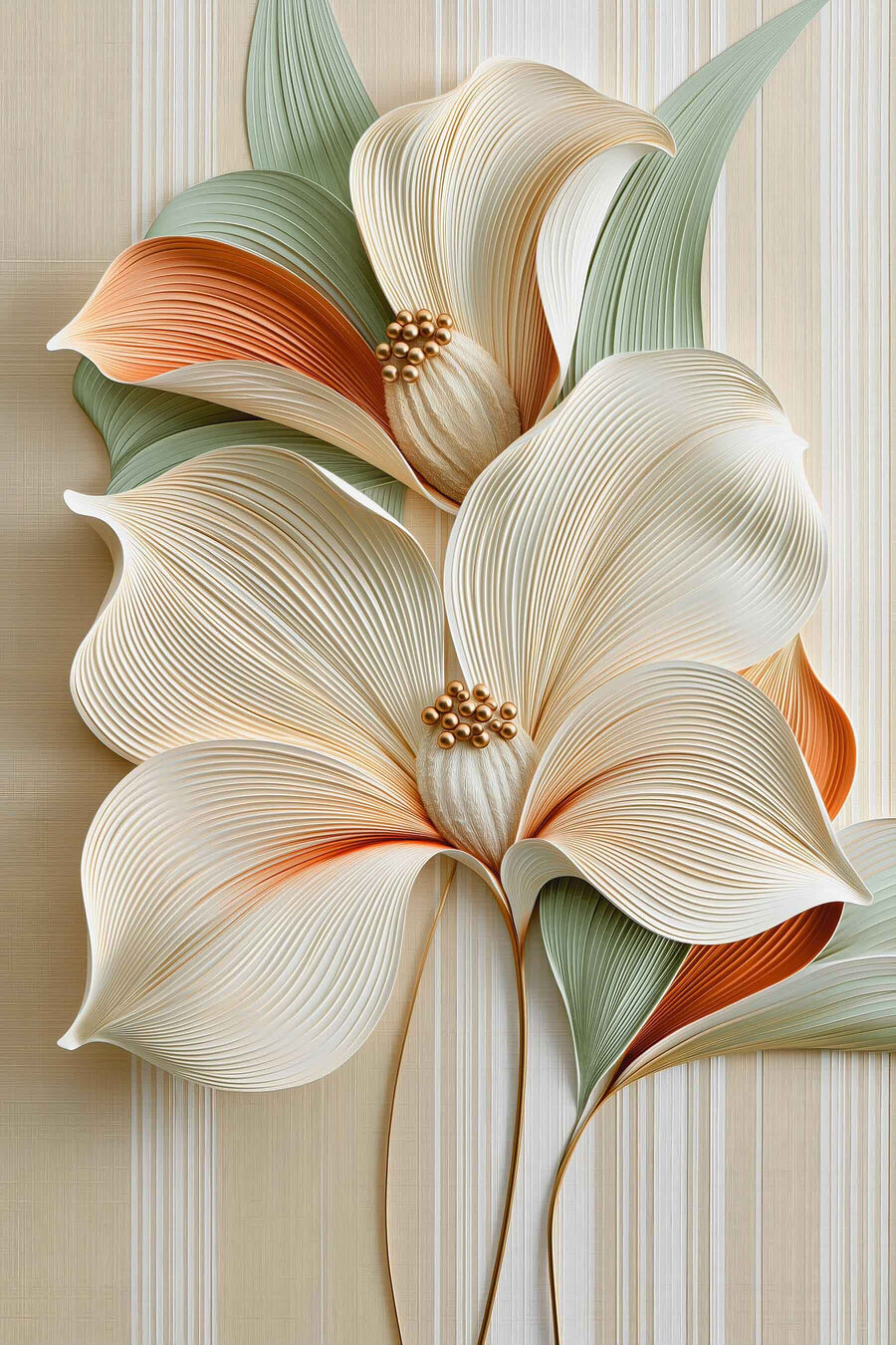 Fiori bianchi, bordi arancioni — design completo