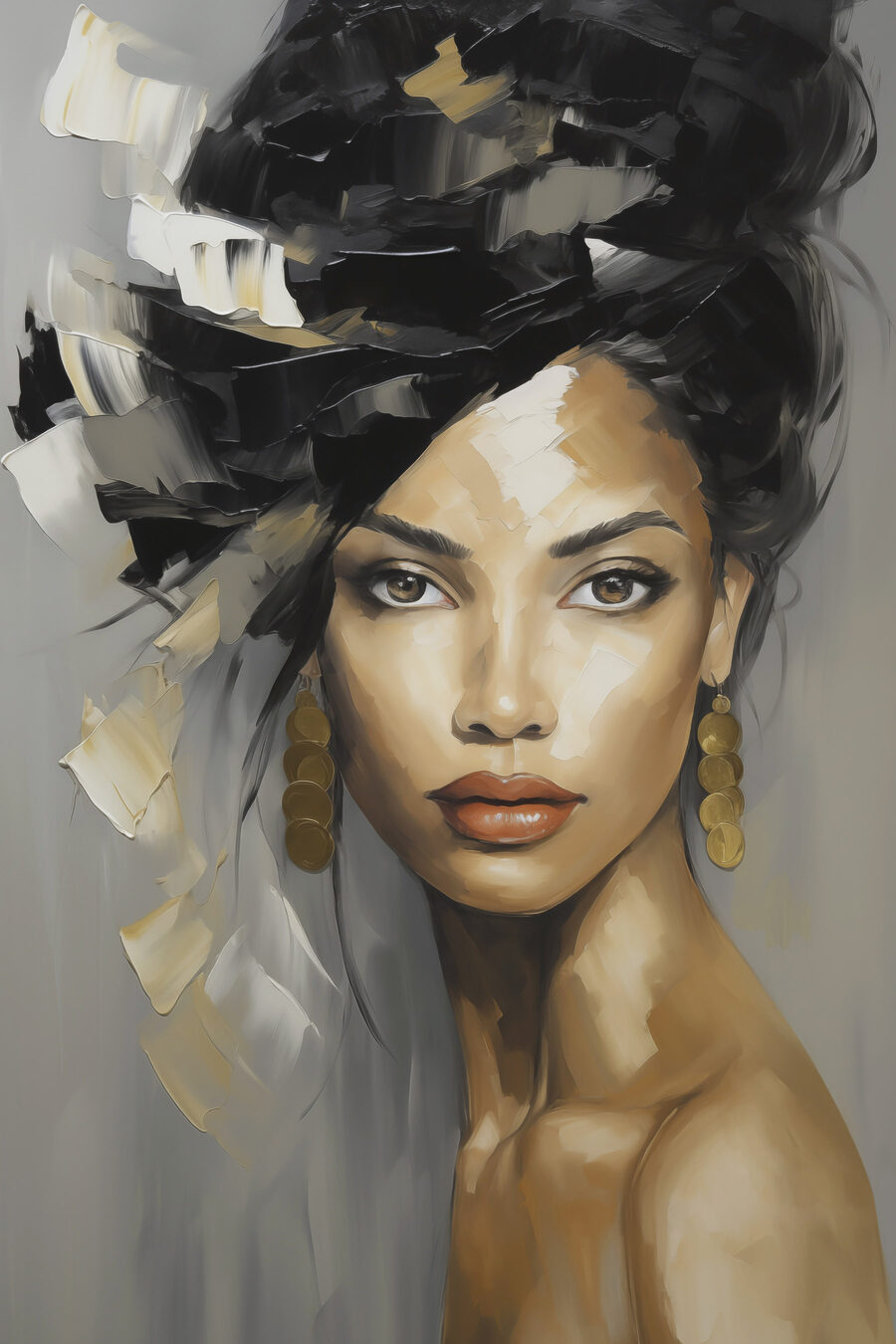 Sguardo sotto capelli neri — design completo