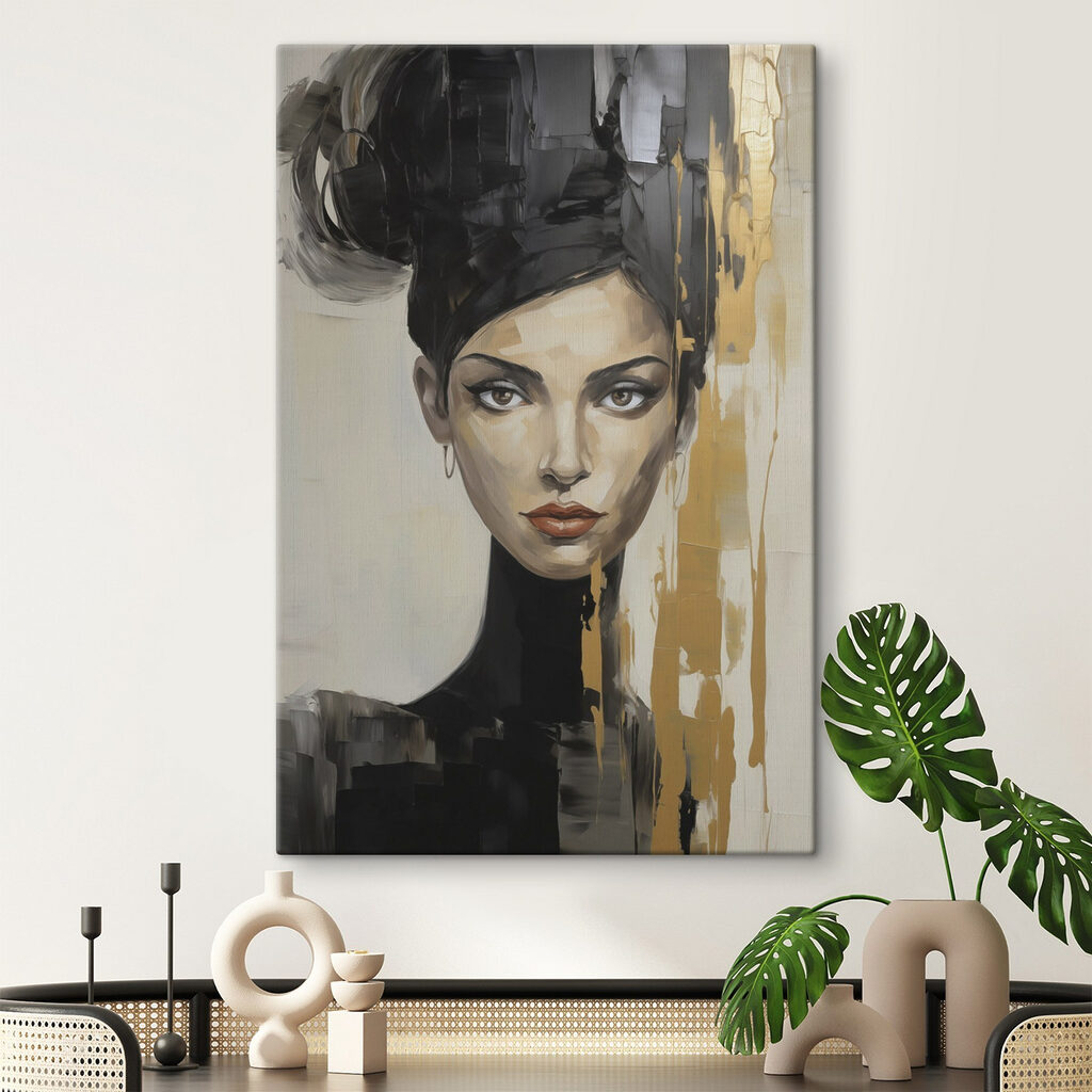 Donna tra pennellate dorate — ambiente 1