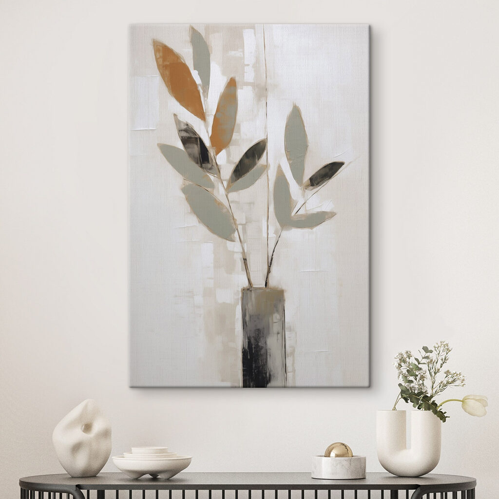 Foglie in vaso grigio in un ambiente