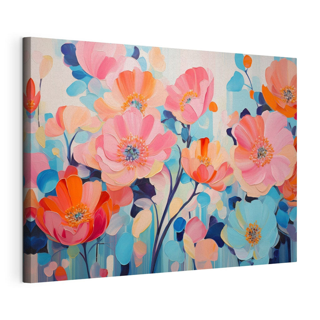 Fiori tra i rami, tela tesa e bordo avvolto