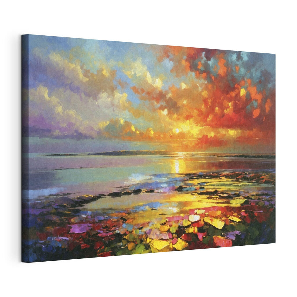 Tramonto sulle ninfee, tela tesa e bordo avvolto