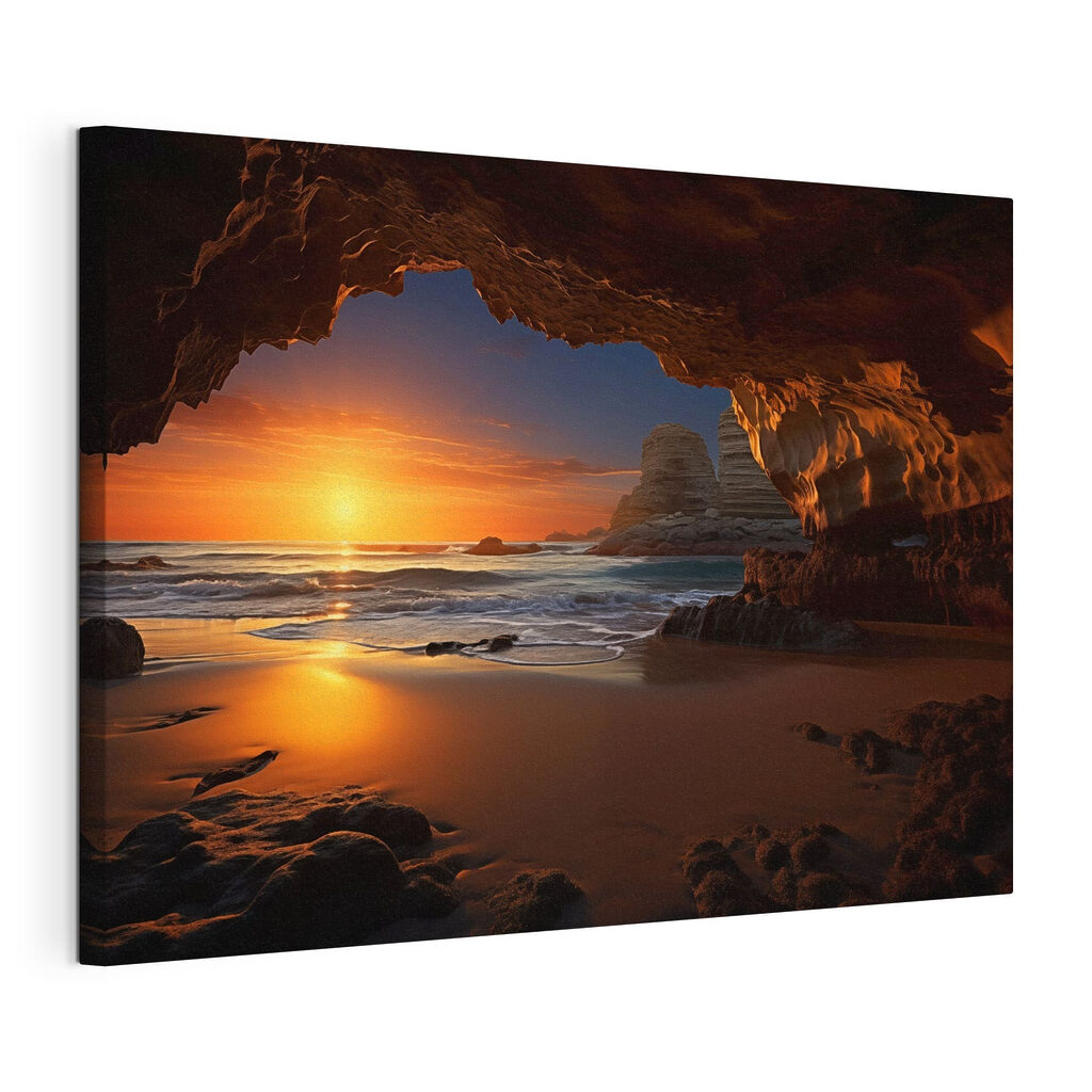 Tramonto dalla grotta, tela tesa e bordo avvolto