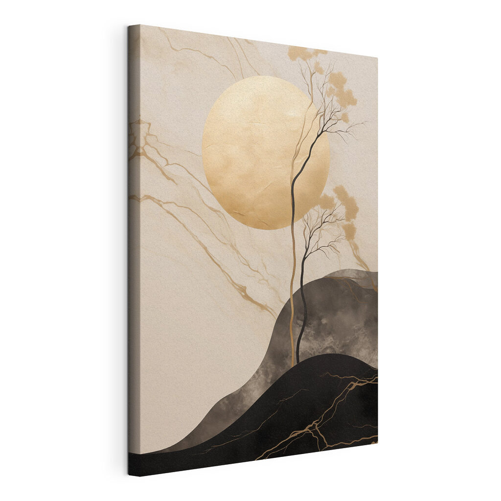 Rami sotto la luna, tela tesa e bordo avvolto