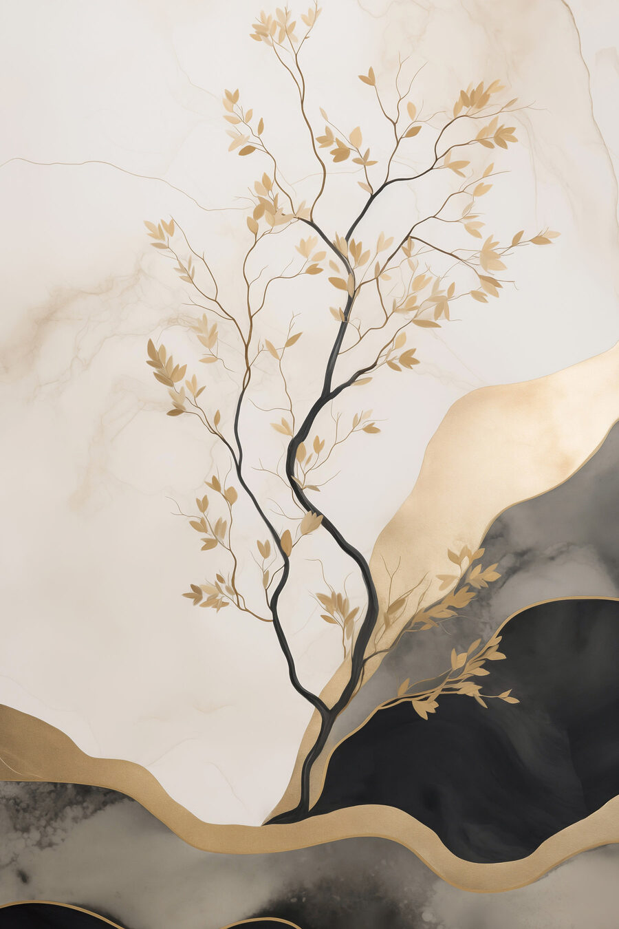 Albero tra colline nere — design completo