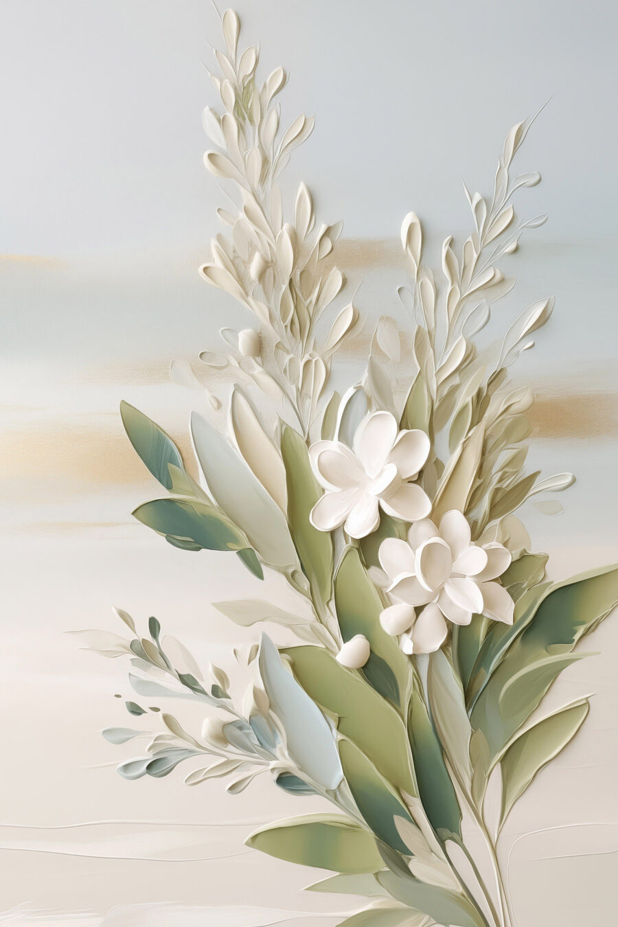 Fiori bianchi e ulivo — design completo