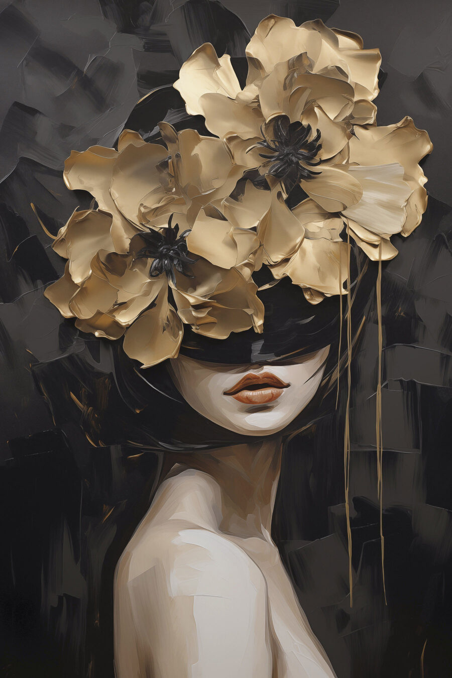 Donna dietro fiori dorati — design completo