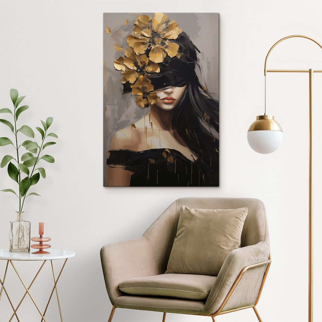 Volto tra fiori dorati — ambiente 2