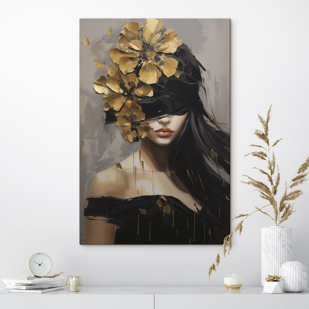 Volto tra fiori dorati — ambiente 1