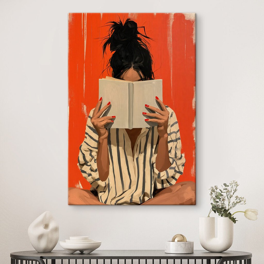 Lettrice su arancio — ambiente 1