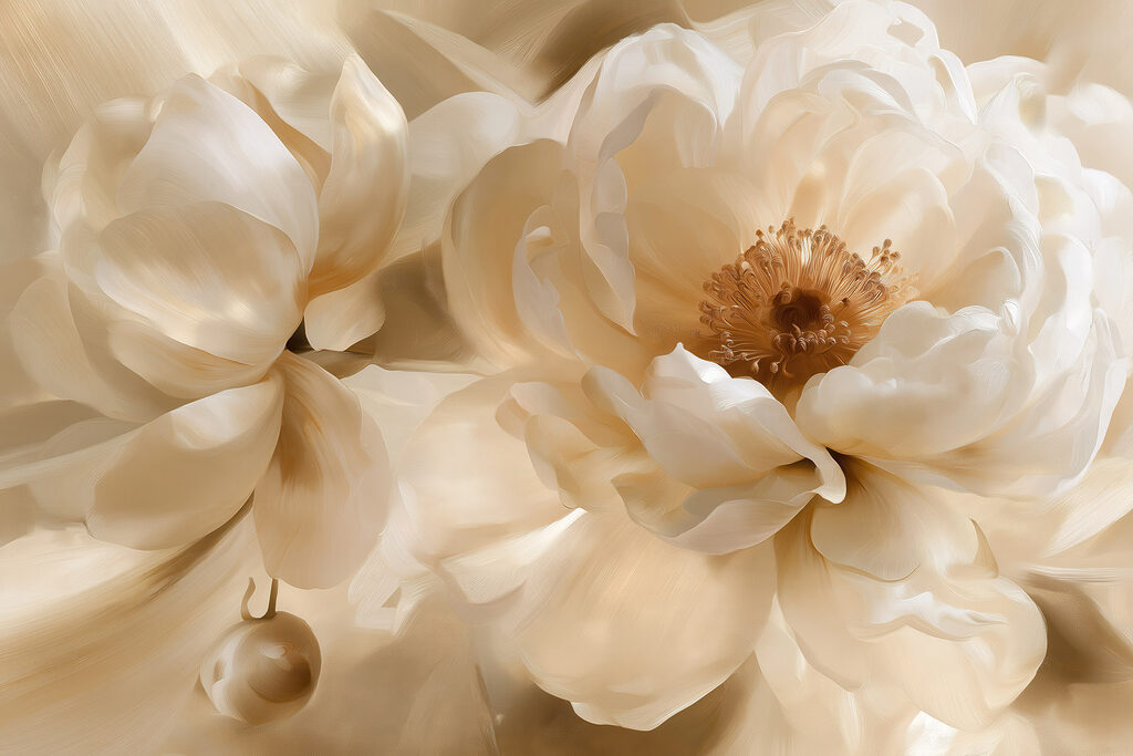 Peonie crema, boccioli rotondi — design completo