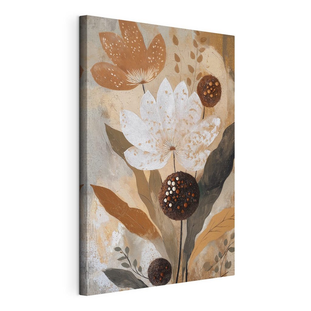 Fiori con cuori punteggiati, tela tesa e bordo avvolto