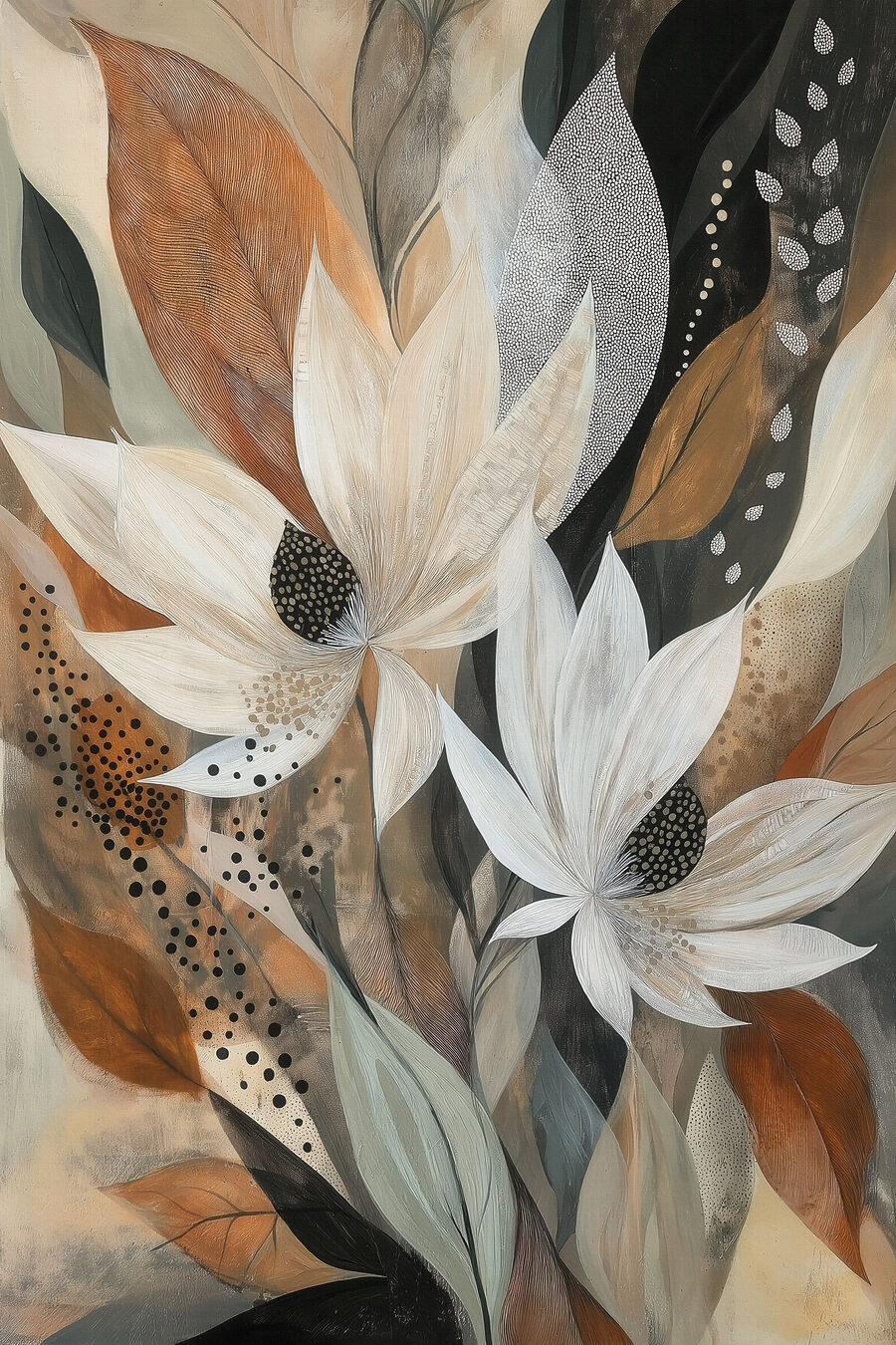 Fiore bianco, foglie macchiate — design completo