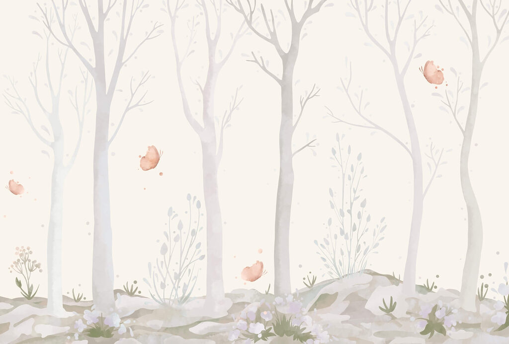 Farfalle tra alberi spogli — design completo