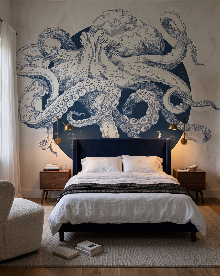Polpo con tentacoli in un ambiente